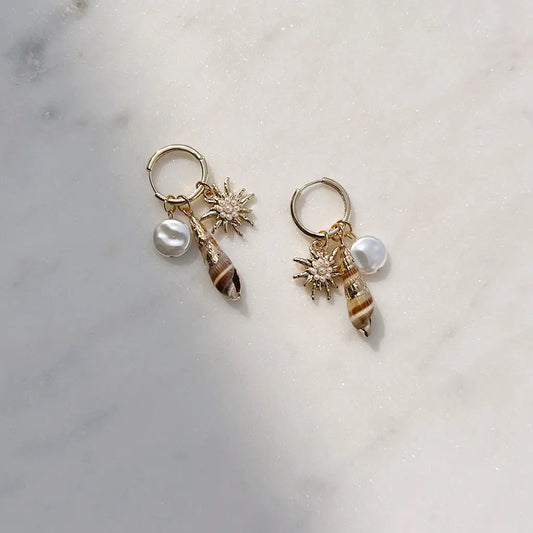 Shell & Pearl Charm Hoops