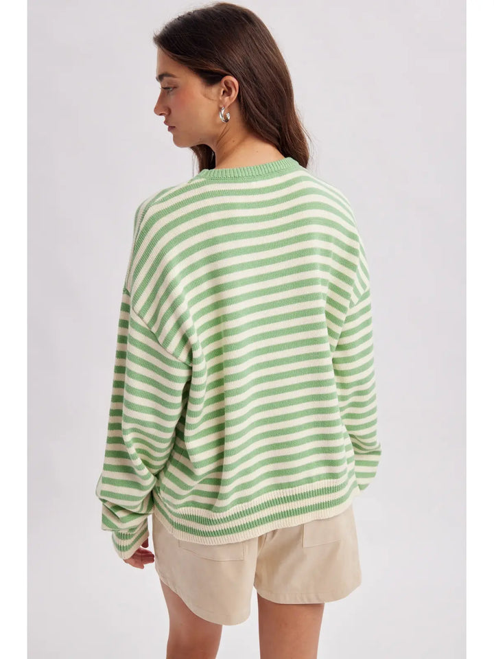 Striped Fish Coastal Graphic Sweater
