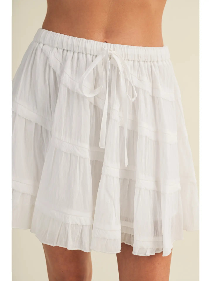 Drawstring Waist Tiered Voile Skort