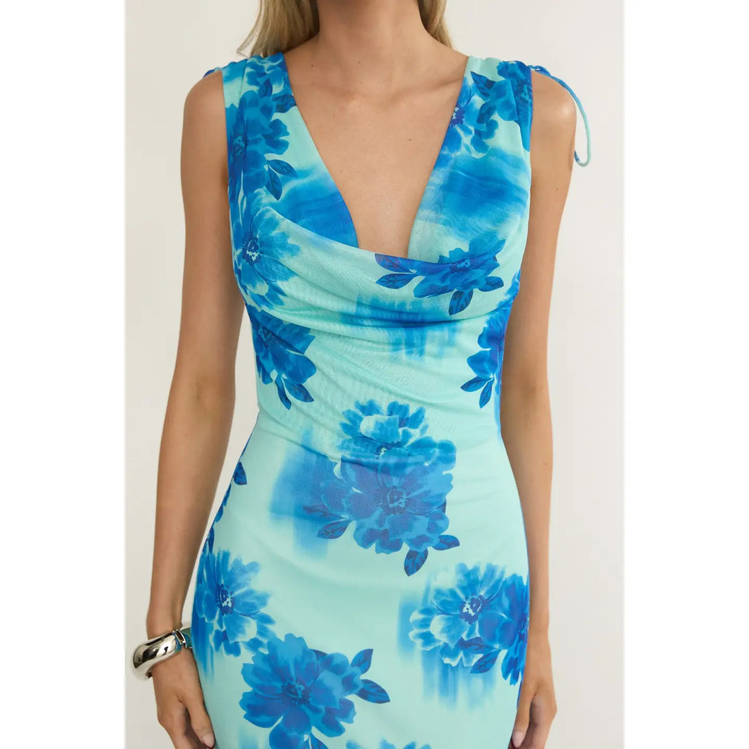 Sleeveless Cowl Neck Floral Maxi Dress
