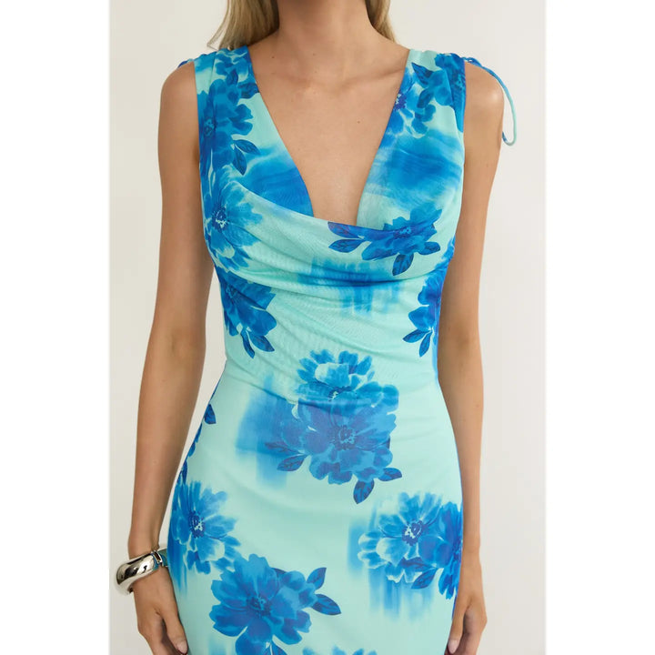 Sleeveless Cowl Neck Floral Maxi Dress
