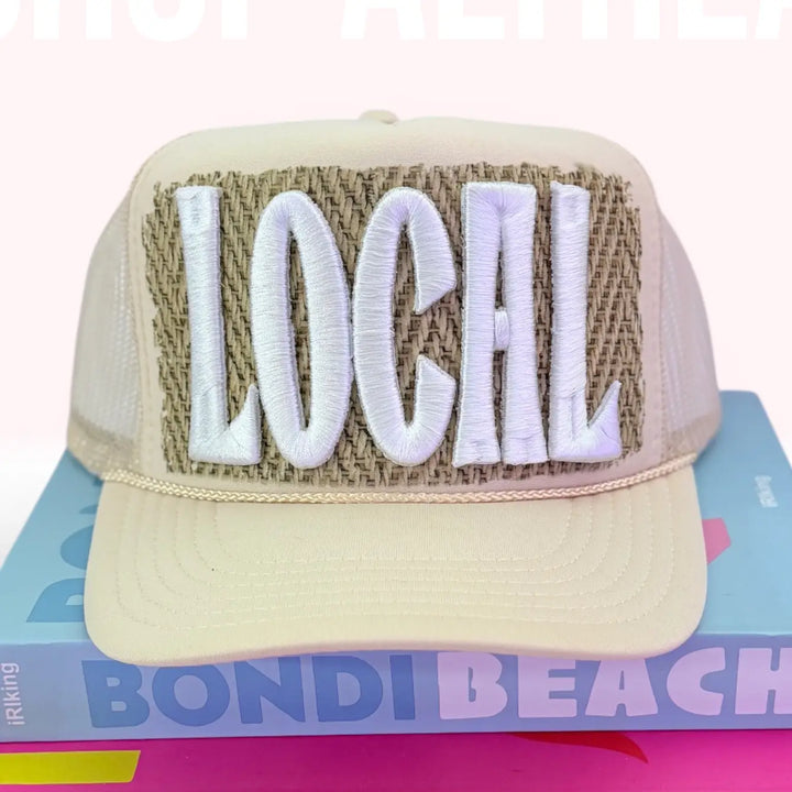 Local Neutral Puff Trucker Hat | Beach Town Boutique Rattan