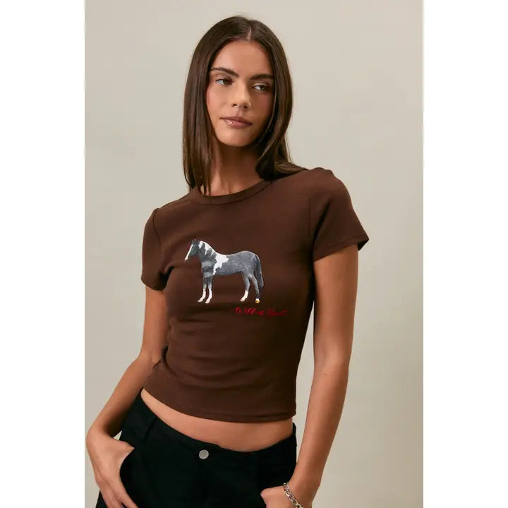 Horse Graphic Short Sleeve Round Neck Baby Tee