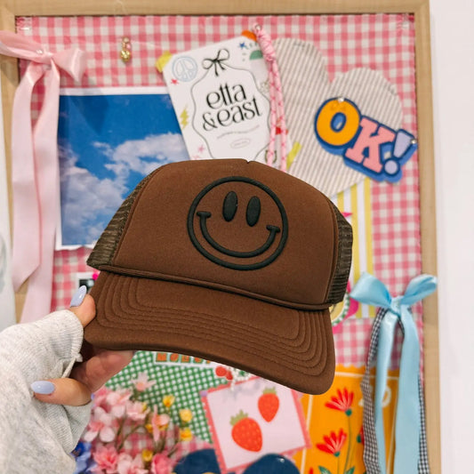 Puff Smiley Trucker Hat - Brown