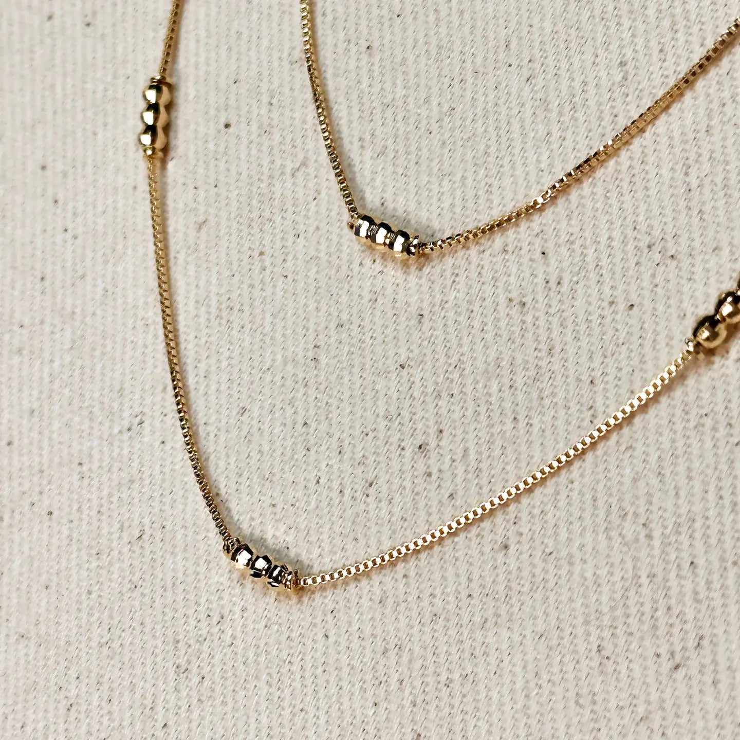 18k Gold Filled Bead Detailed Box Chain - 16 INCHES