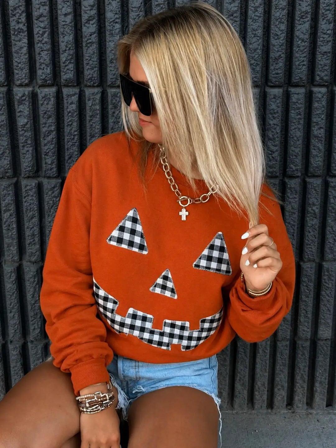 Burnt Orange Gingham Pumpkin Sweatshirt