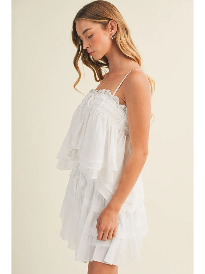 Smocked Bust Asymmetric Tiered Top
