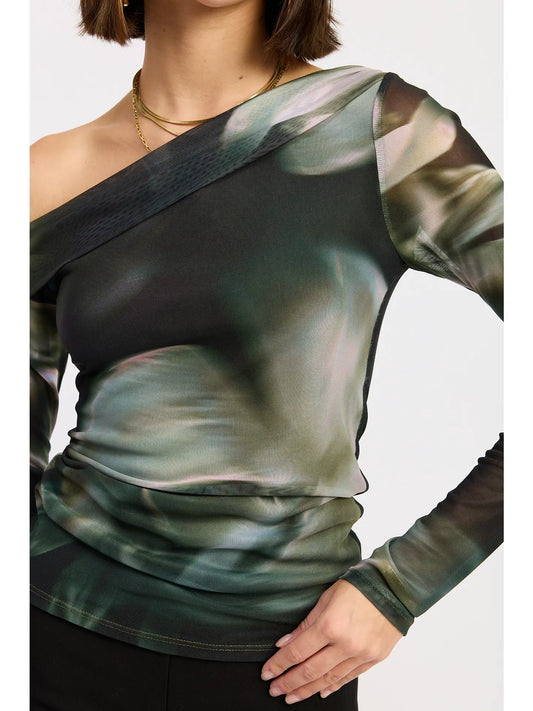 Asymmetrical Off Shoulder Mesh Top