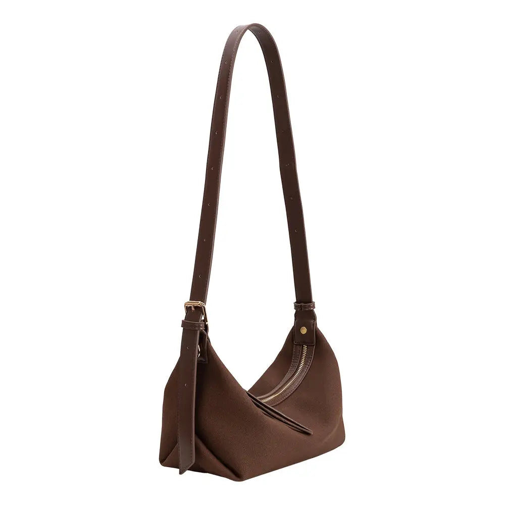 Lilith Brown Vegan Suede Top Handle Bag - Melie Bianco