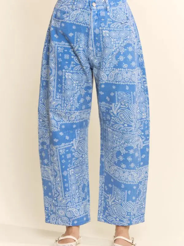 Bandana Print High-Rise Barrel Pants