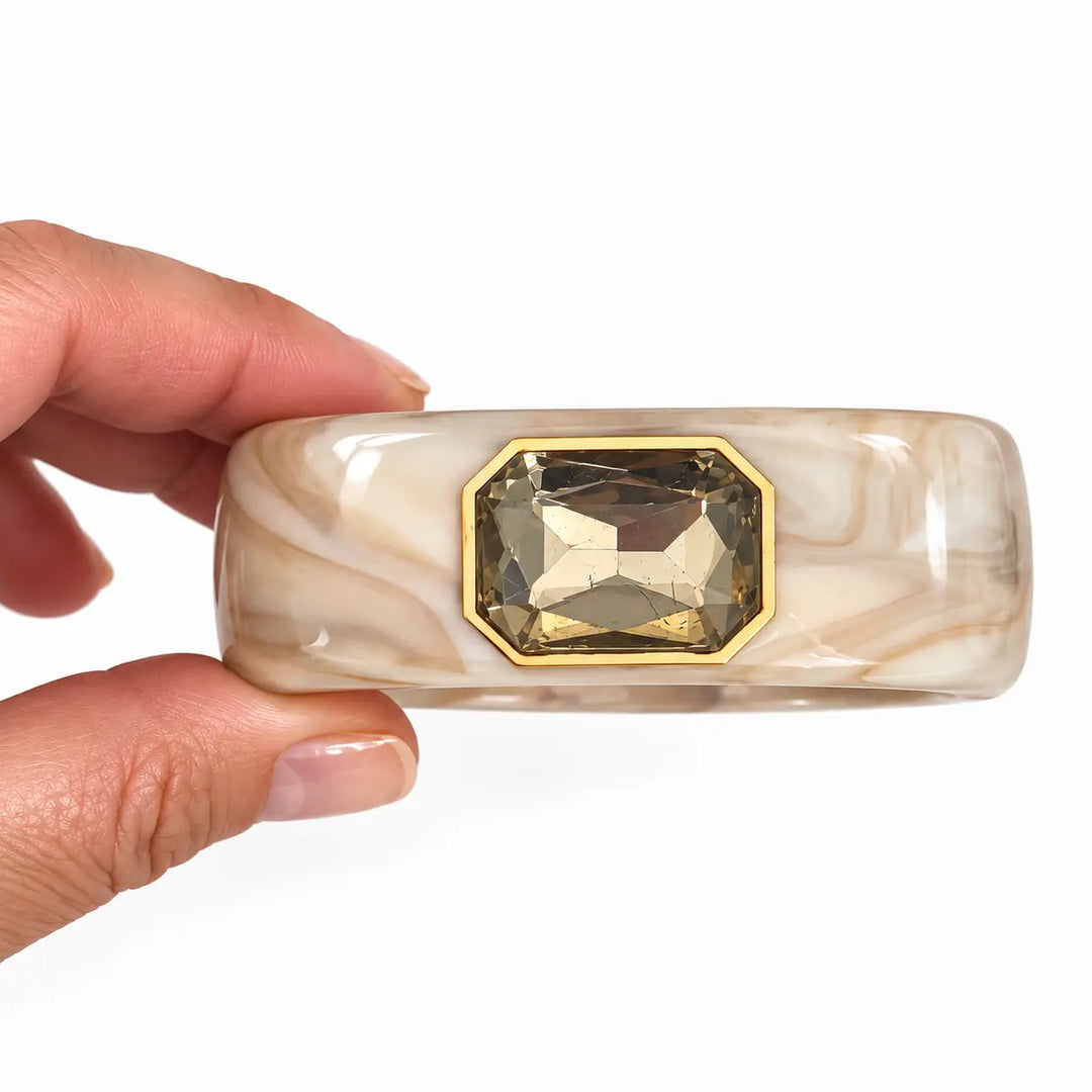 Ivory Gemstone Cuff Bangle Bracelet