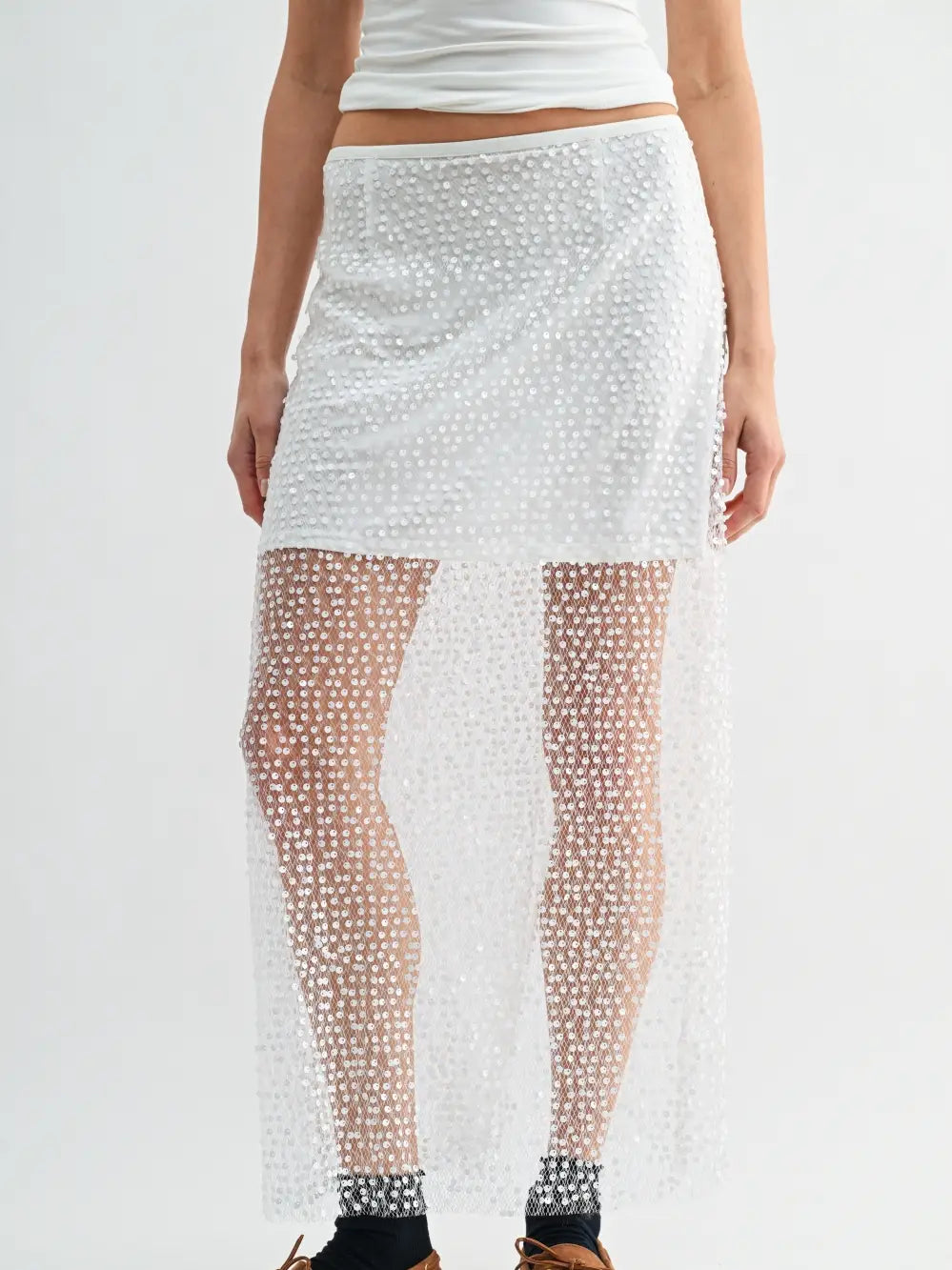 Sheer Sequin Layered Midi Skirt