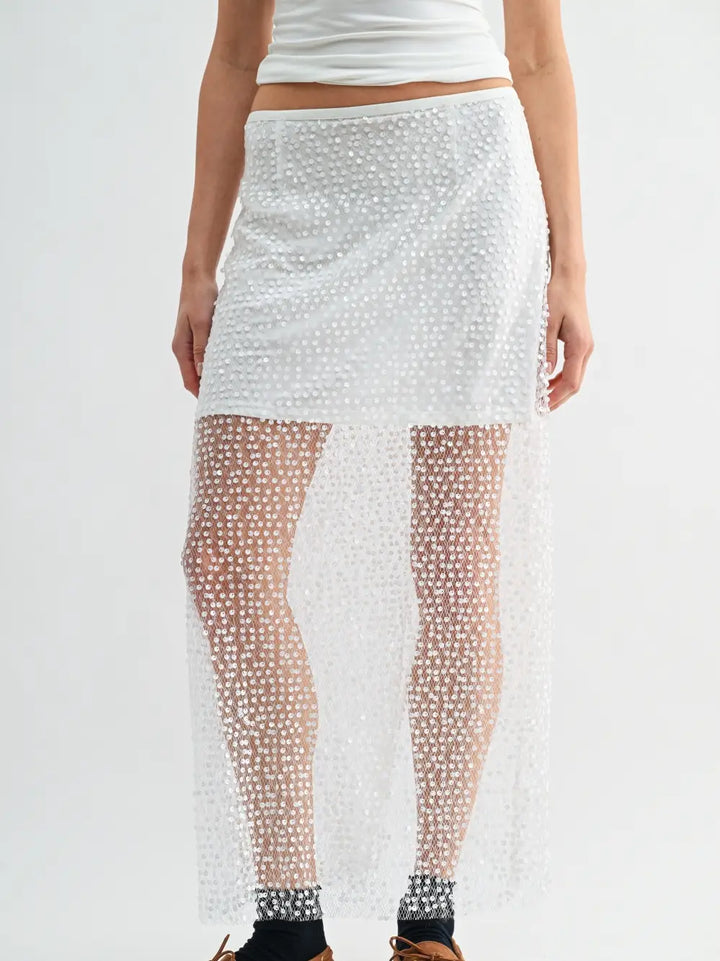 Sheer Sequin Layered Midi Skirt