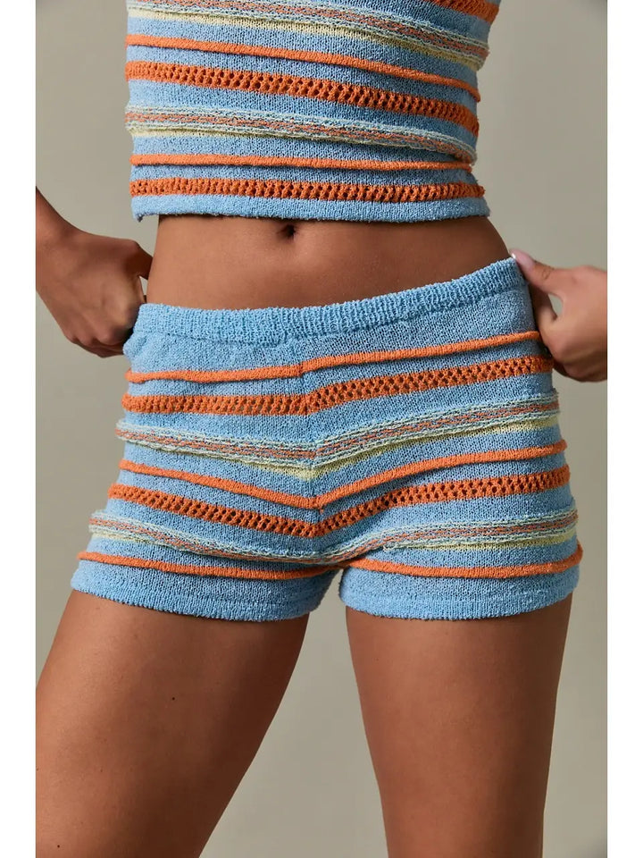 Blue/Orange Low-Waist Stripe Micro Shorts
