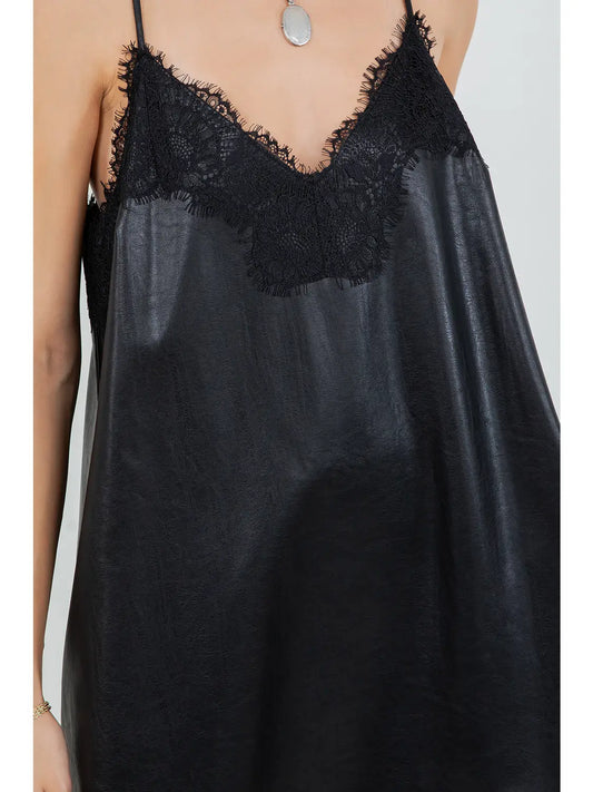 Faux Leather & Lace Mini Dress
