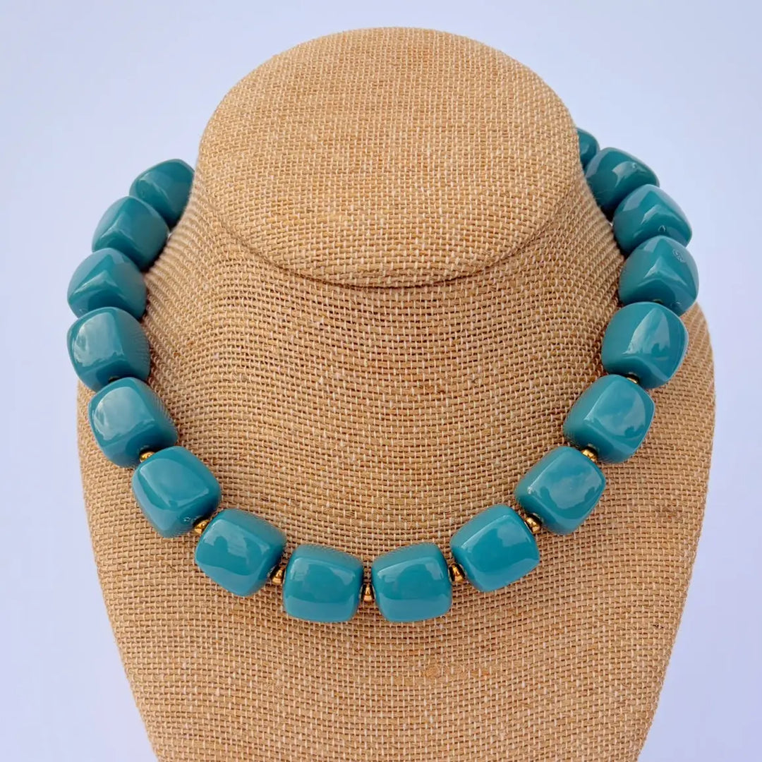 Teal Cube Bead Necklace