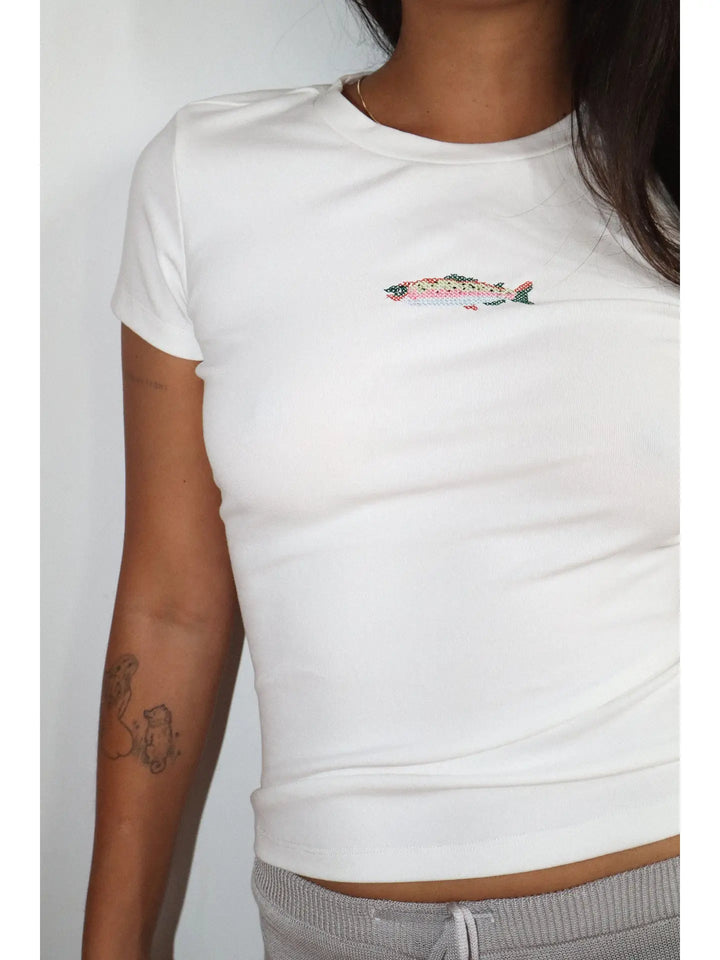 Fish Embroidered Baby Tee