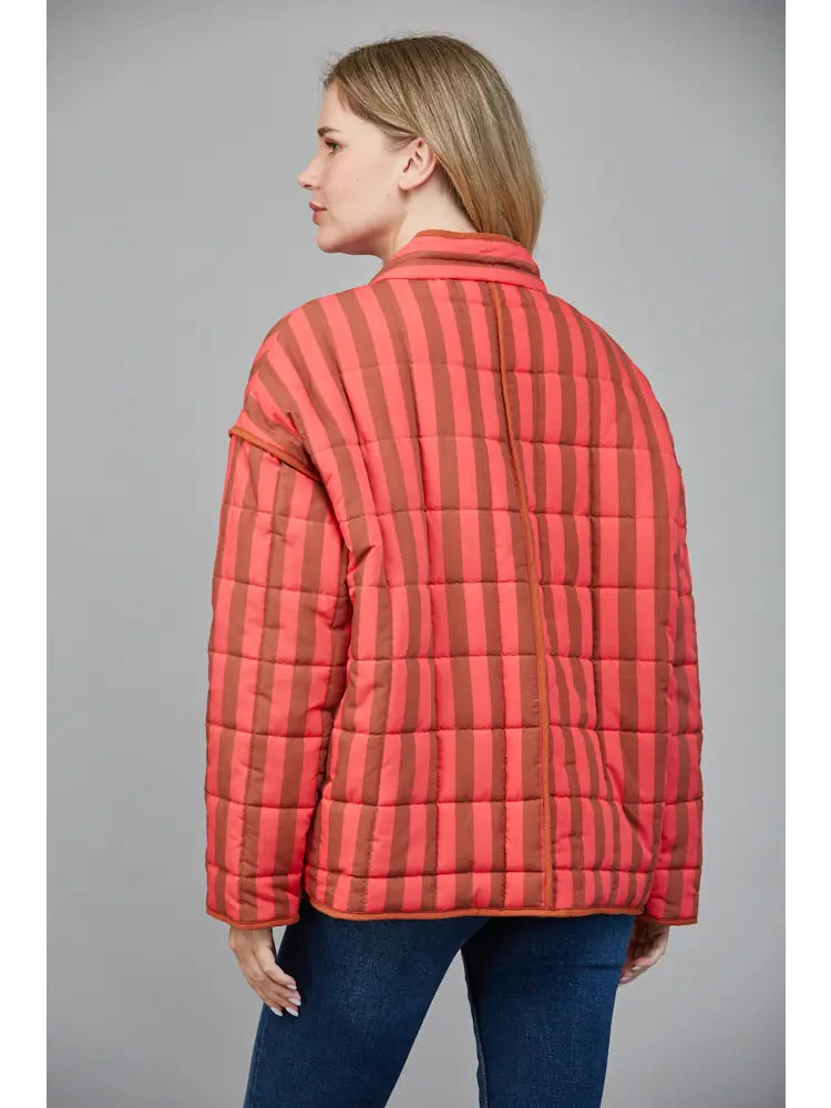 Stripe Print Quilted Oversized Jacket