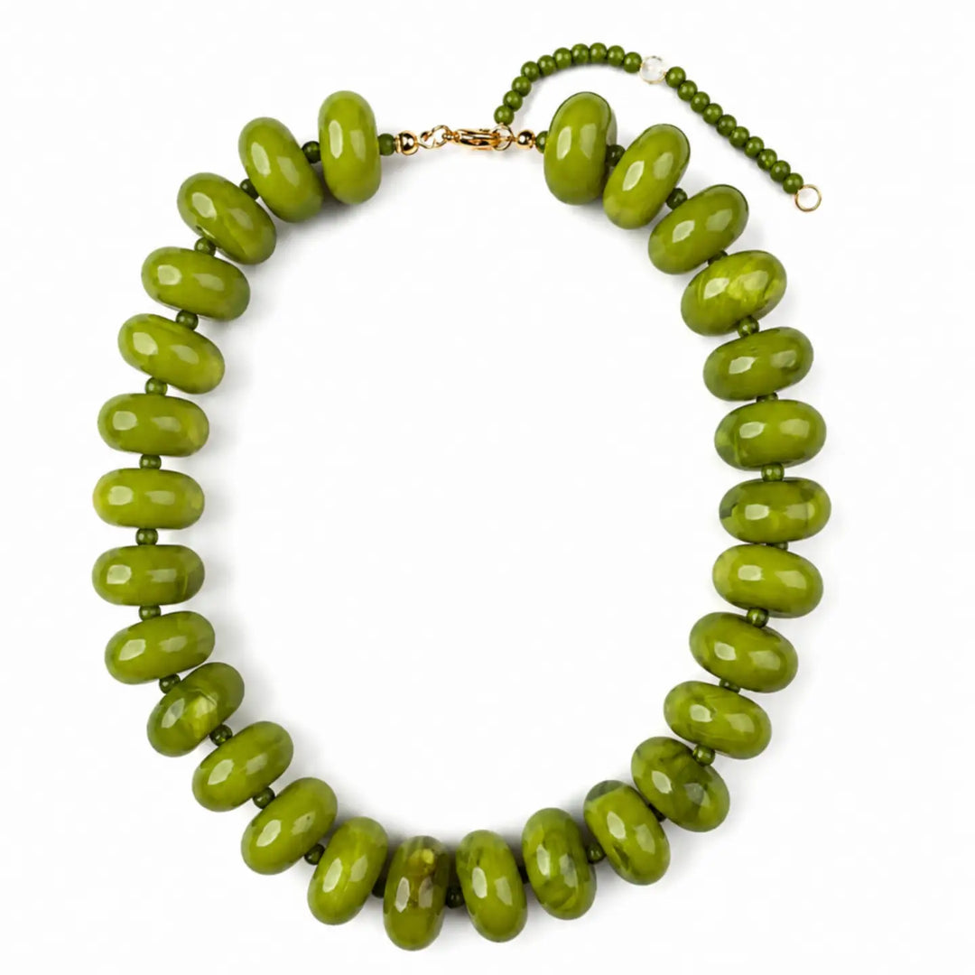 Polished Bead Statement Necklace | Apple Green