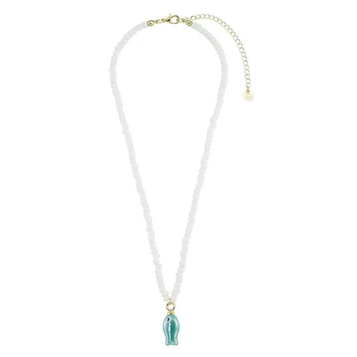 Ceramic Sardine with White Seedbead Necklace