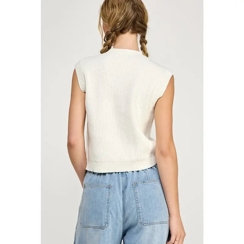 Bow Button Detail Easy Street Chunky Vest