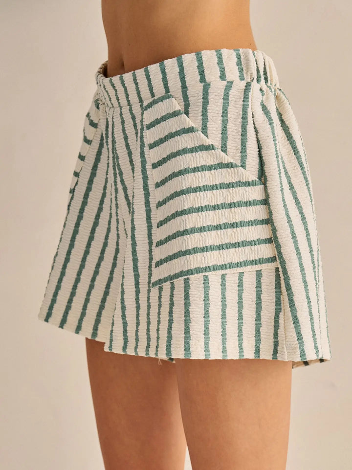 Sage Textured Stripe Pocket Shorts