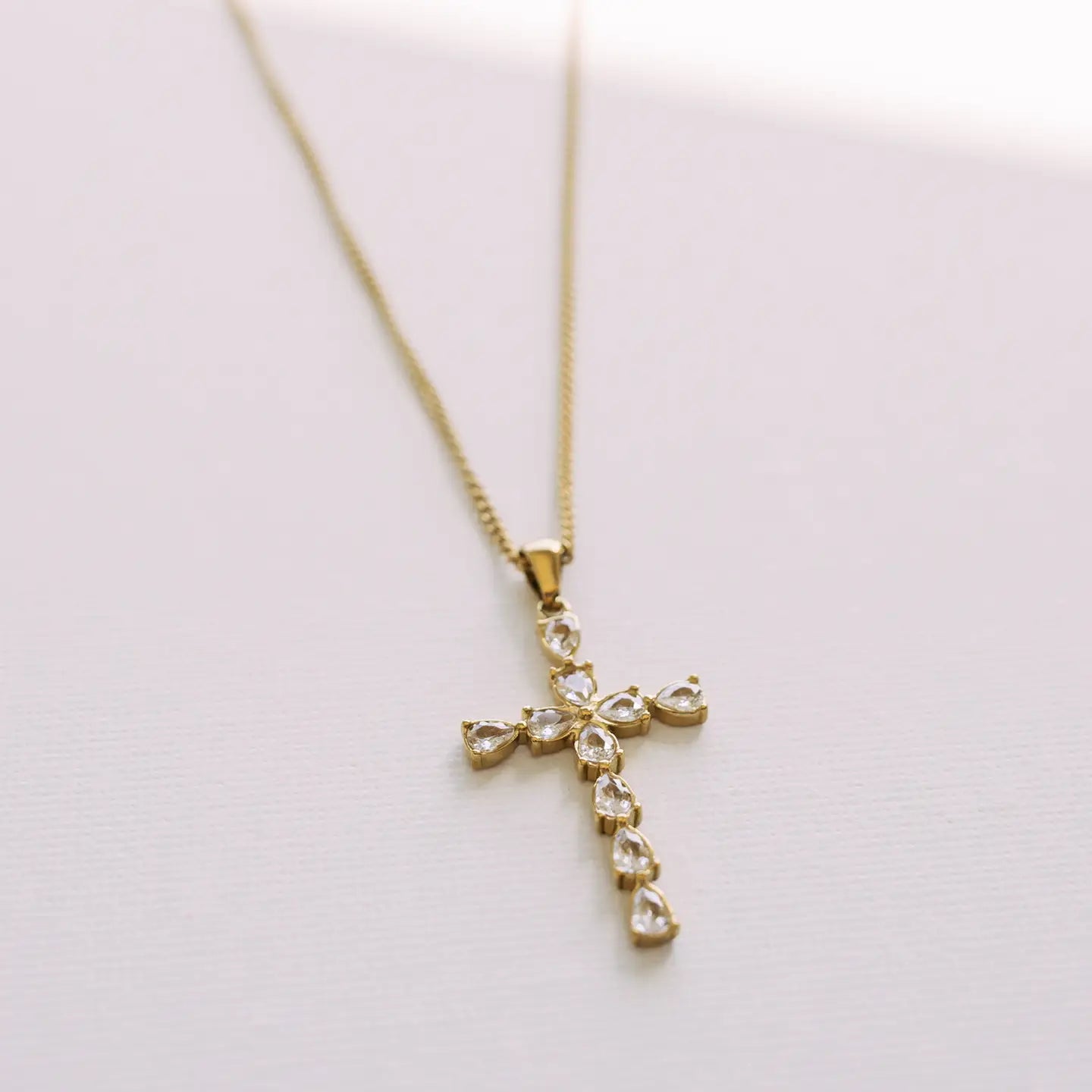 Vera Pear Crystal Cross Necklace