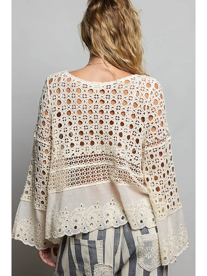 Long Sleeve Round Neck Women Crochet Top
