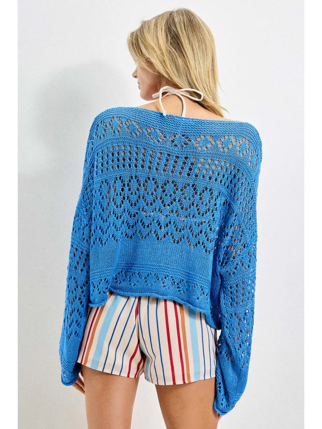 Bohemian Open-Stitch Flare Sleeve Sweater