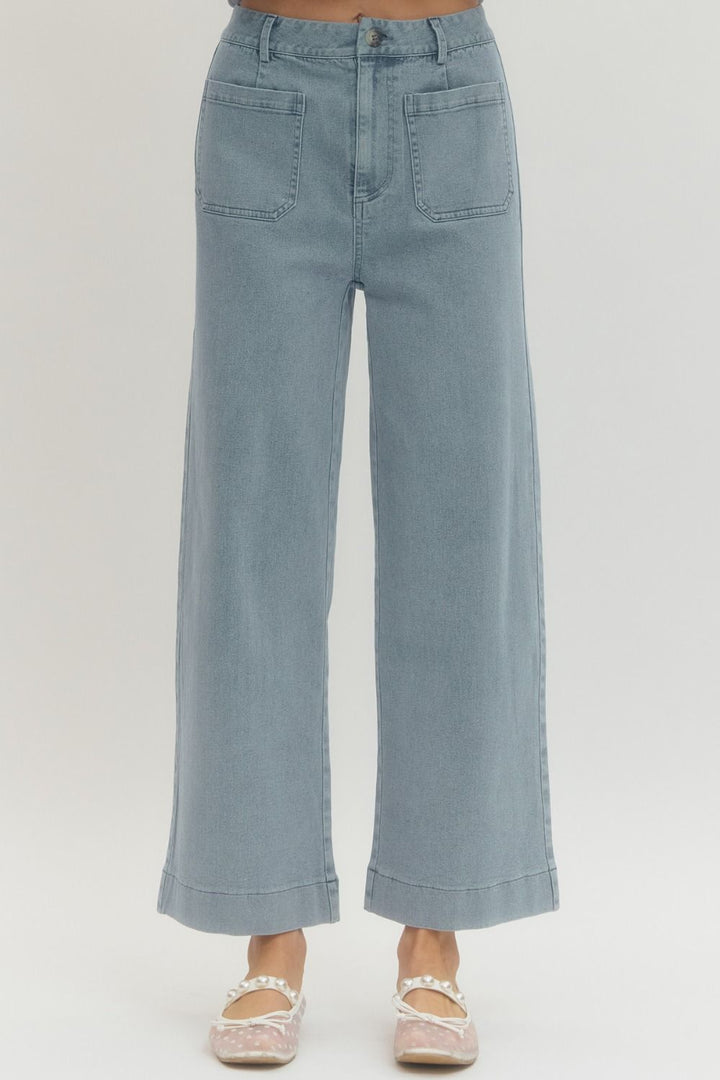 Denim Like Wide Leg Woven Pants