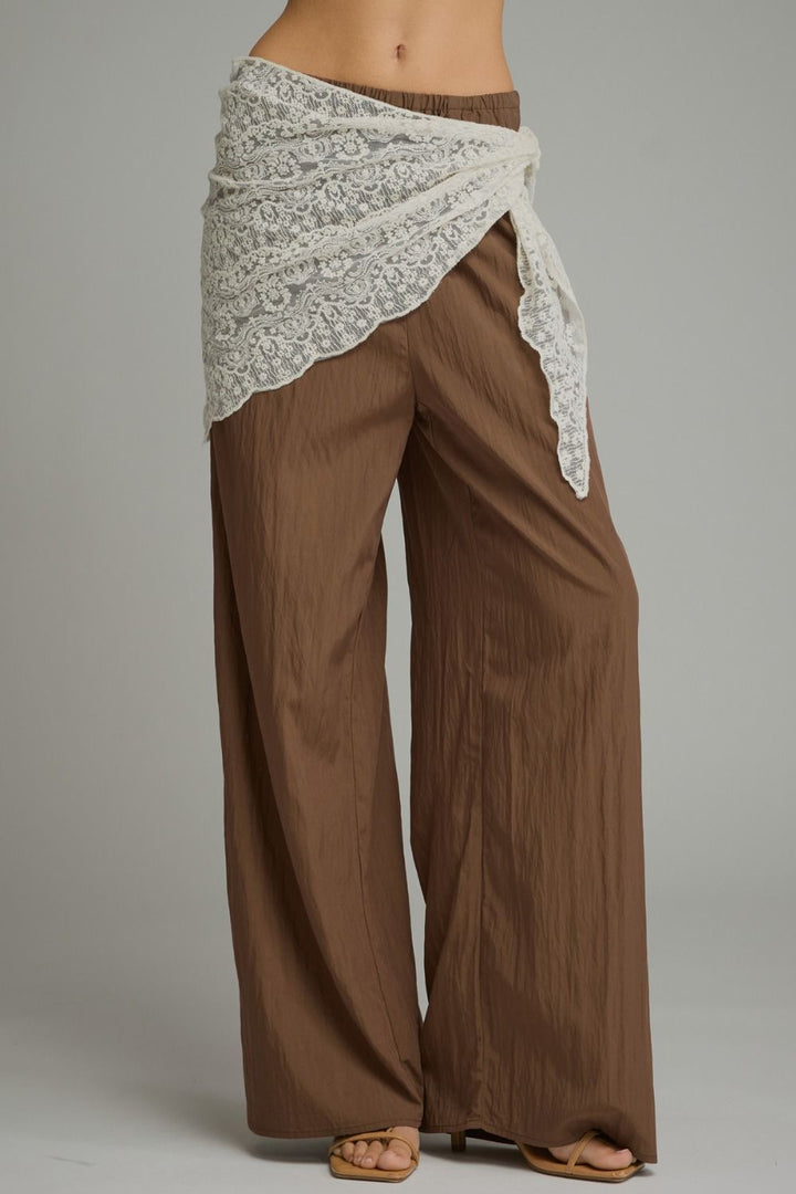 Brown Bandana Wrap Flowy Pants