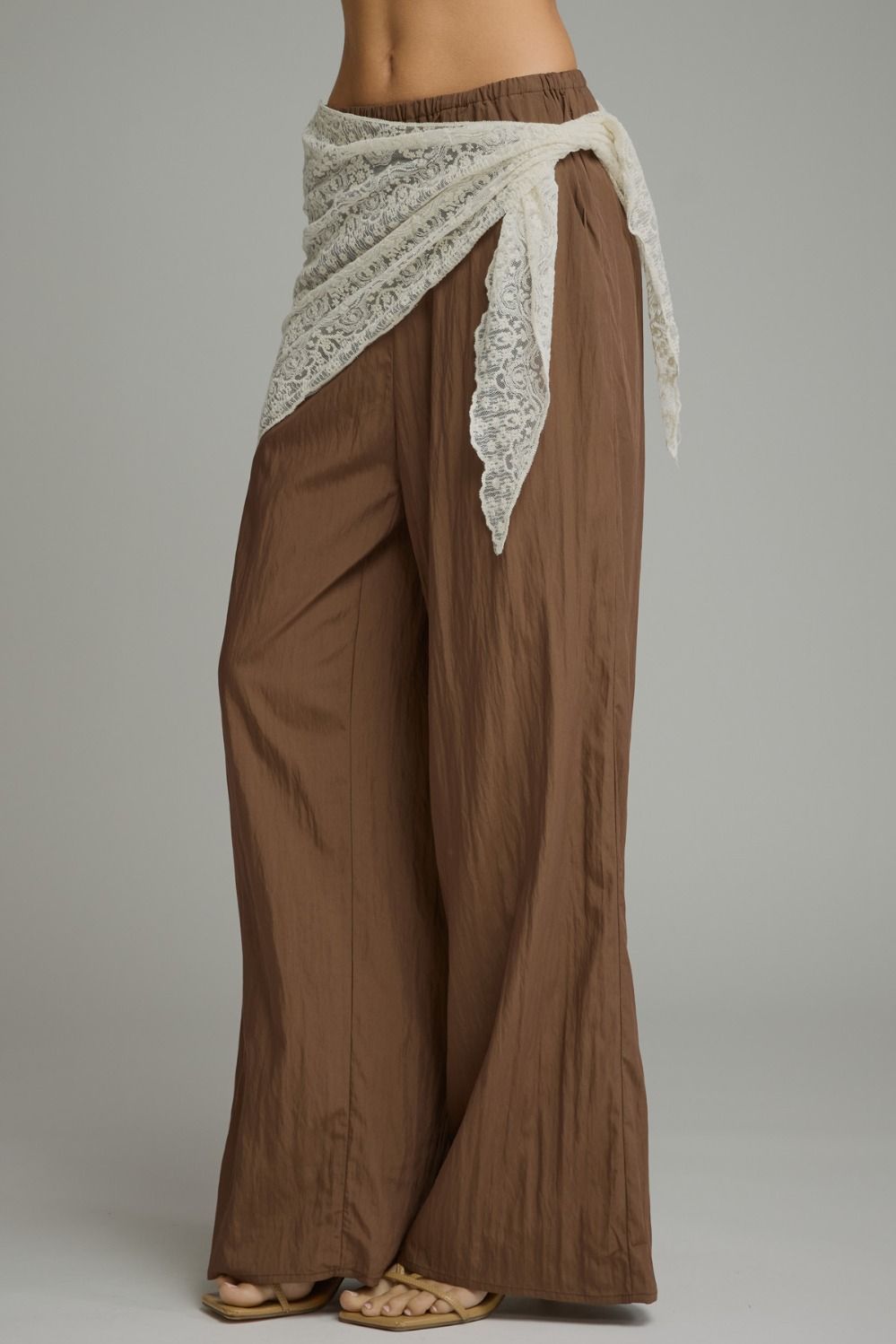 Brown Bandana Wrap Flowy Pants