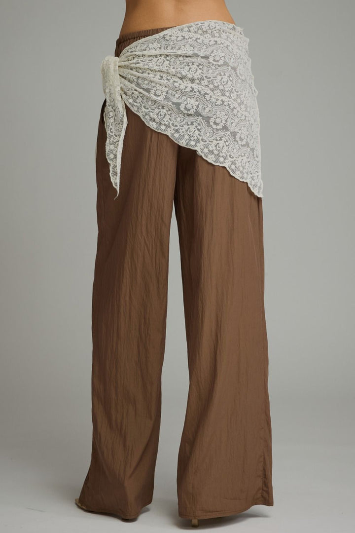 Brown Bandana Wrap Flowy Pants