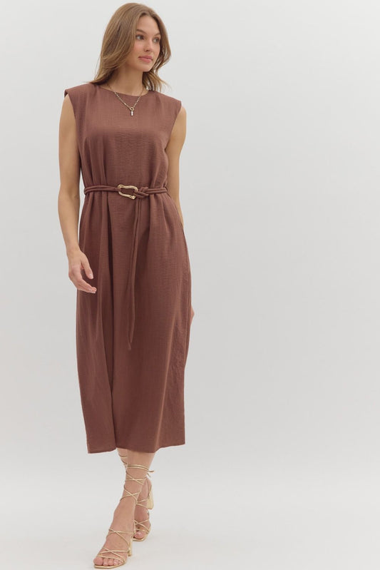 Espresso Belted Midi Dress