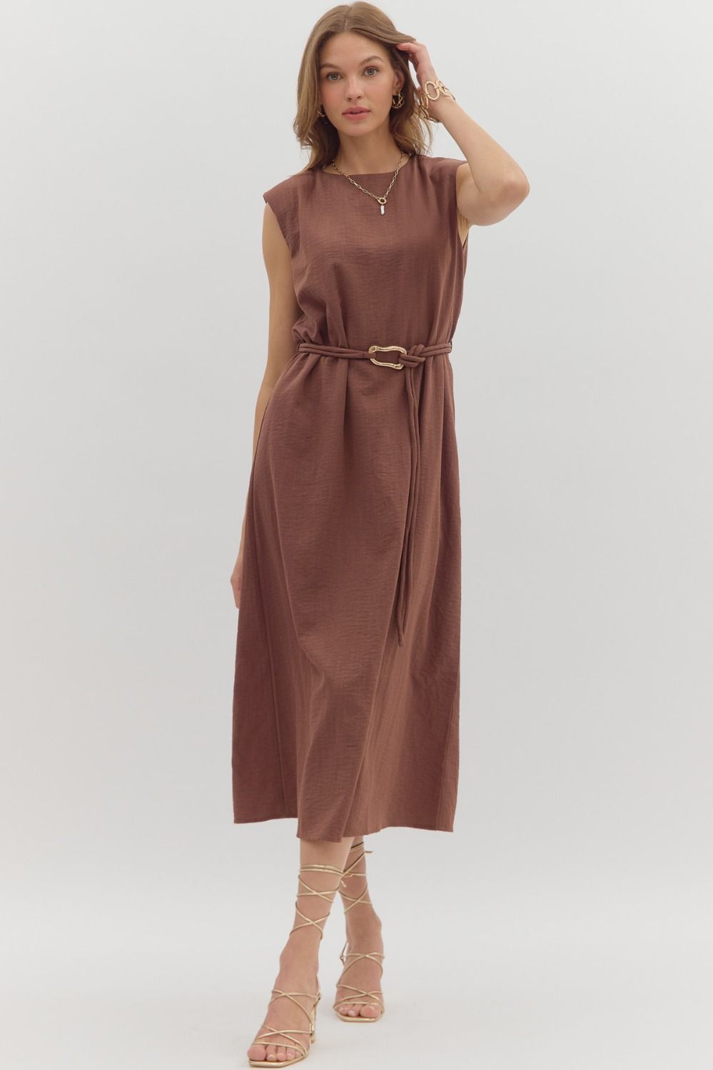 Espresso Belted Midi Dress