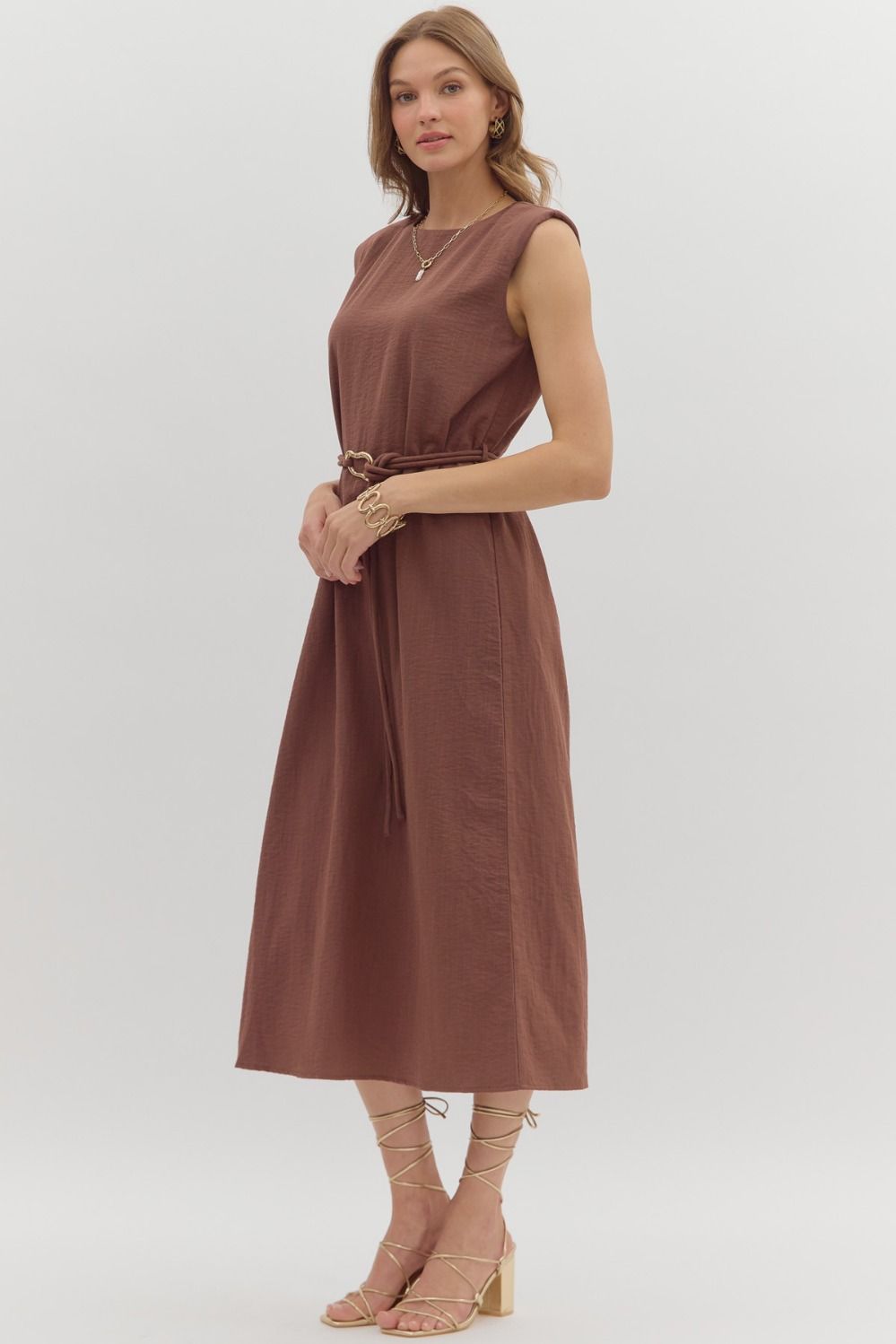 Espresso Belted Midi Dress