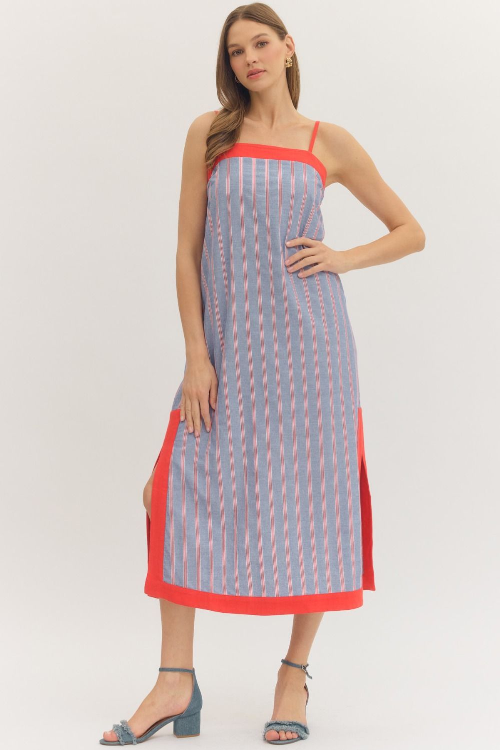 Red, White & Stripes Midi Dress