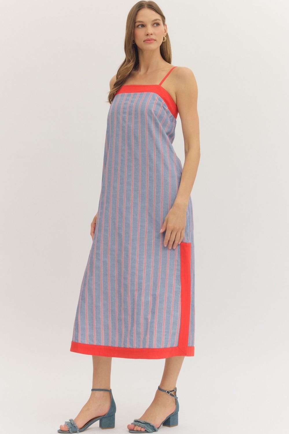 Red, White & Stripes Midi Dress