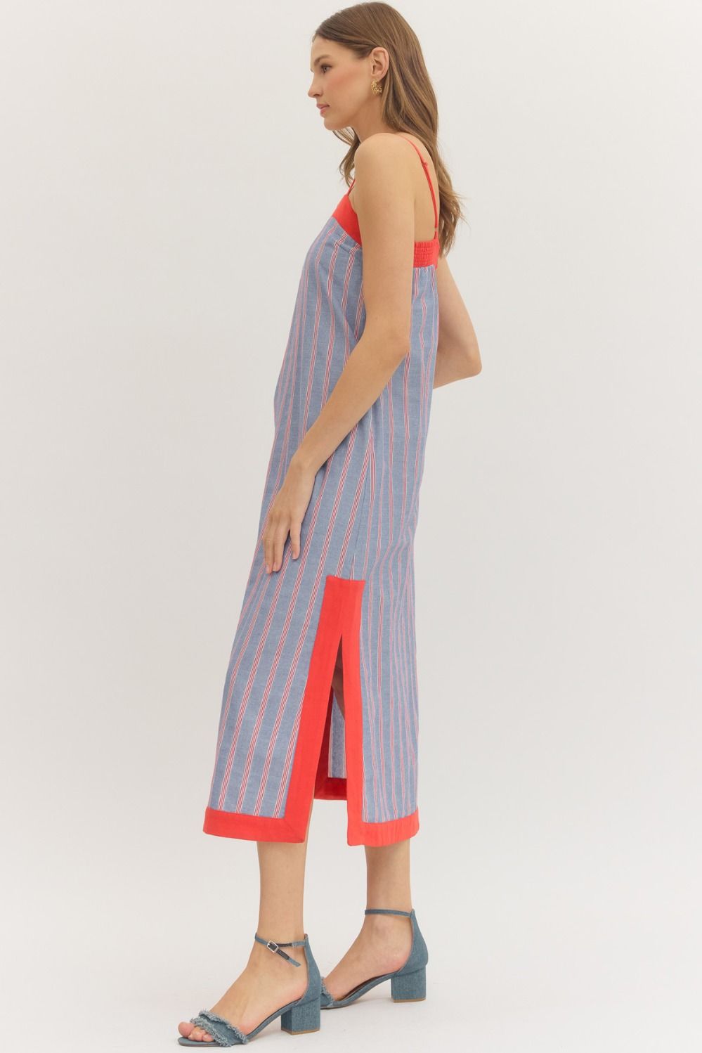 Red, White & Stripes Midi Dress