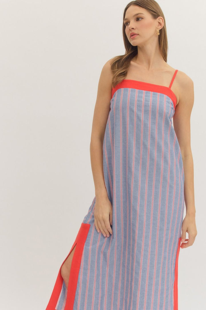 Red, White & Stripes Midi Dress