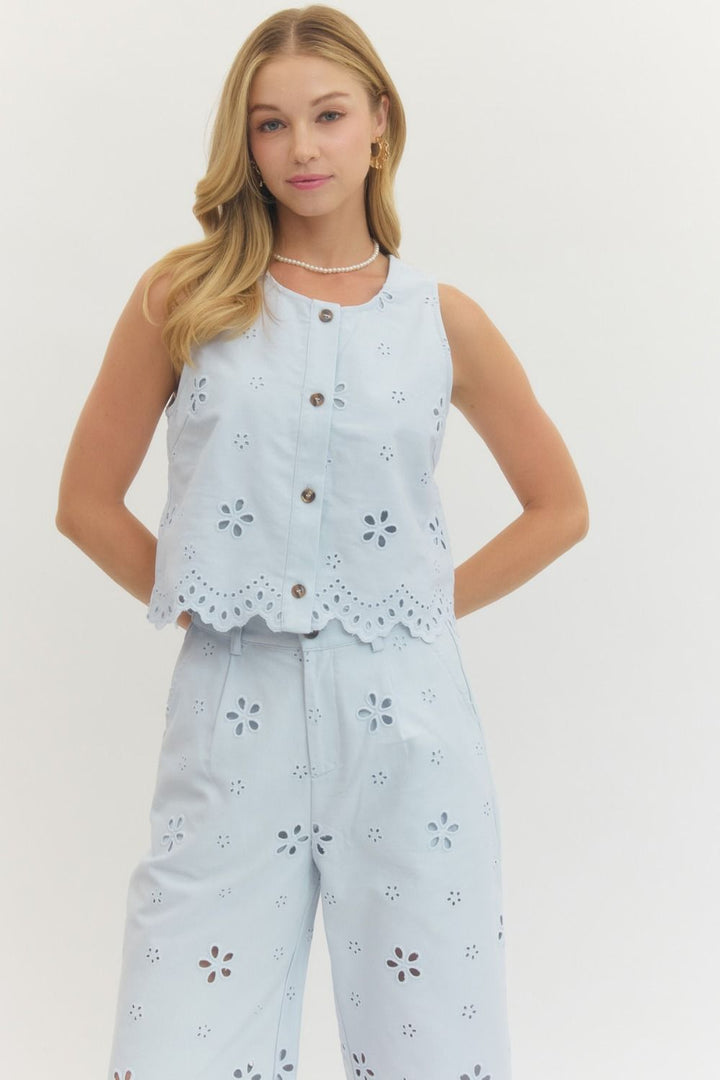 Blue Eyelet Top