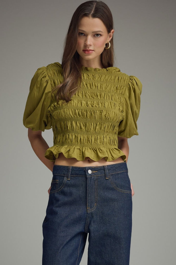 Martini Olive Smocked Top