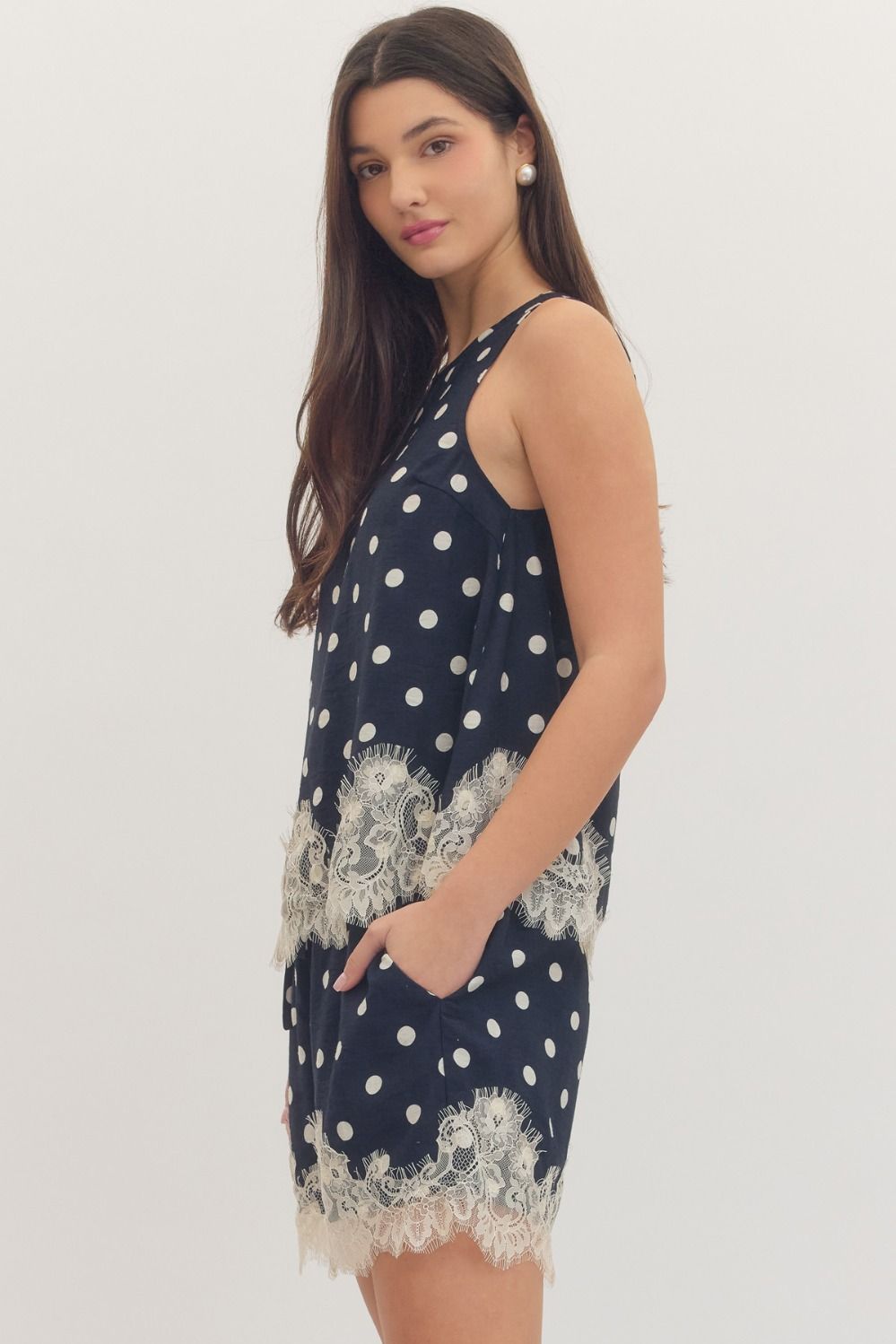 Polka Dot Lace Trim Top