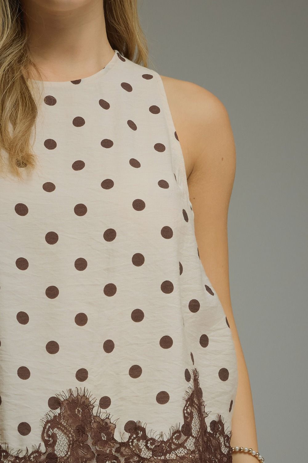 Polka Dot Lace Trim Tank Top