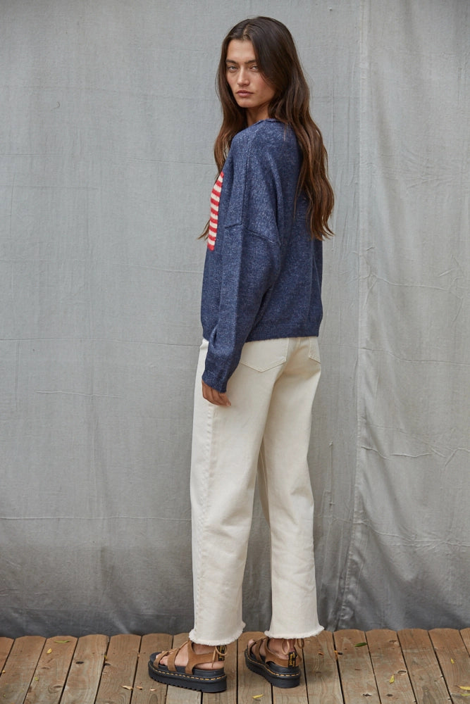 Knit Sweater American Flag Long Sleeve