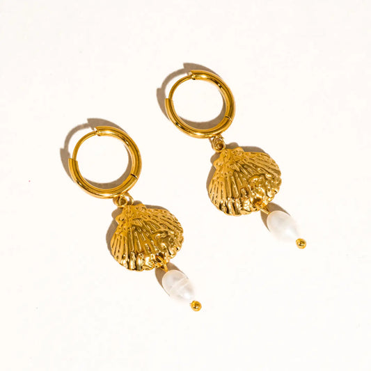Audace 18K Gold Non-Tarnish Seashell Pearl Drop Earring