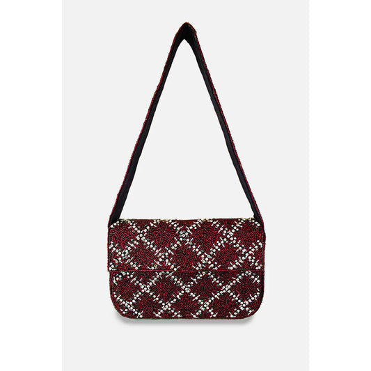 Burgundy Winter Beaded Shoulder Bag