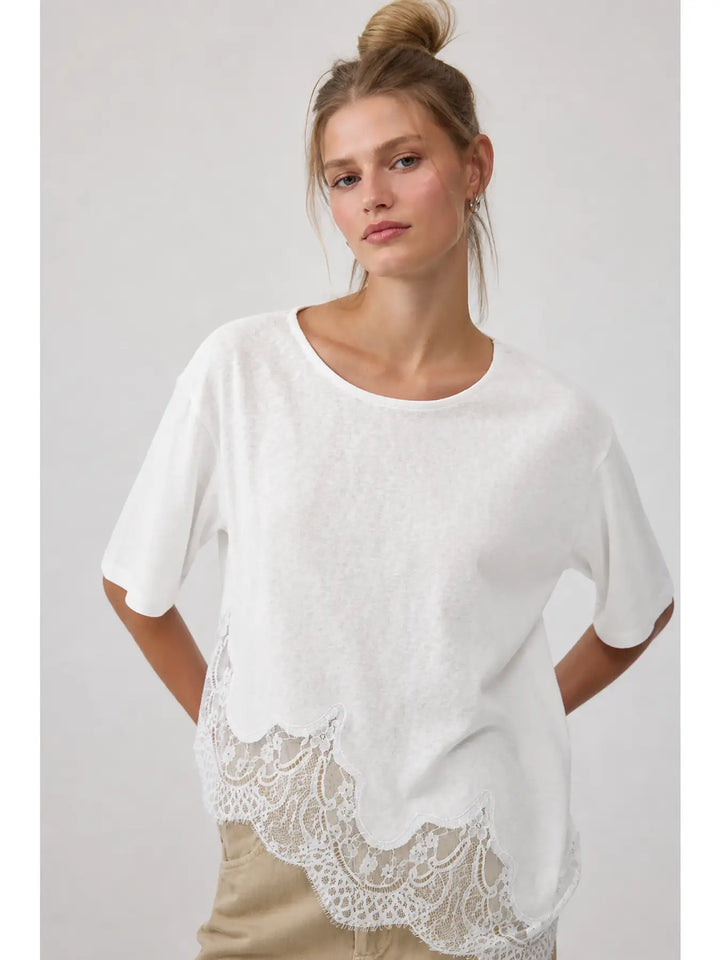 Slub Knit Lace Hem Tee