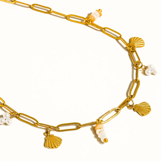 June 18K Gold Non-Tarnish Seashells Charm Necklace