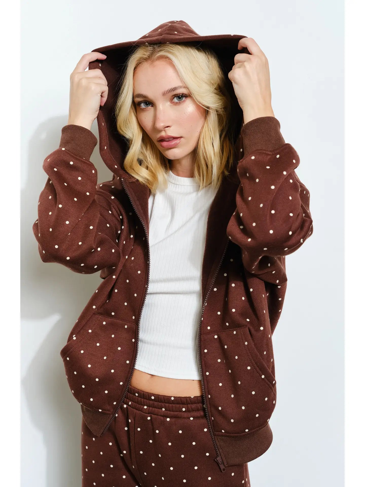 Bambi Polkadot Zip Up Hoodie - Cozy, Lounge